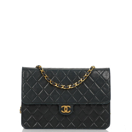 Chanel Medium Classic Vintage schwarze gesteppte Lammleder Single Flap Bag mit 24K goldplattierten Beschlägen