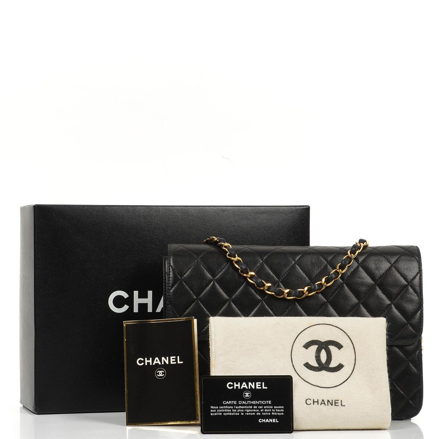 Chanel Medium Classic Vintage Schwarz gestepptes Lammleder Single Flap Tasche mit 24K Goldplattierten Beschlägen