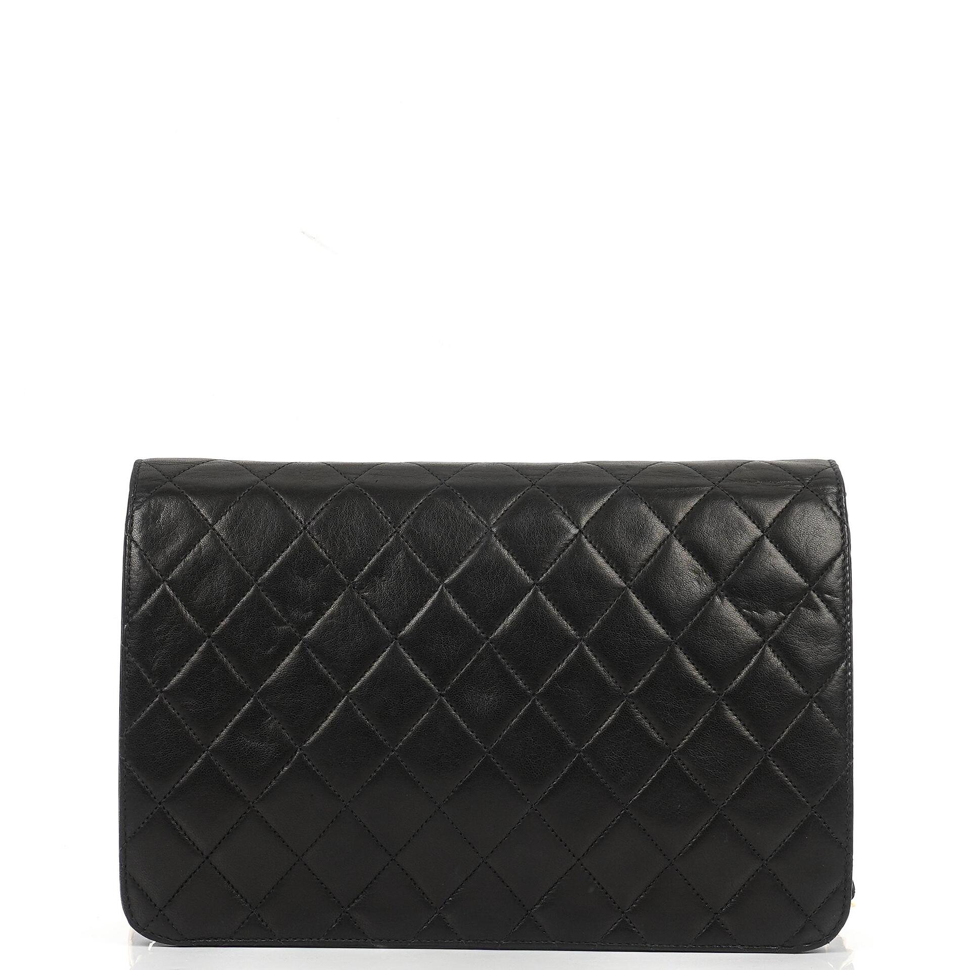 Chanel Medium Classic Vintage Schwarz gestepptes Lammleder Single Flap Tasche mit 24K Goldplattierten Beschlägen
