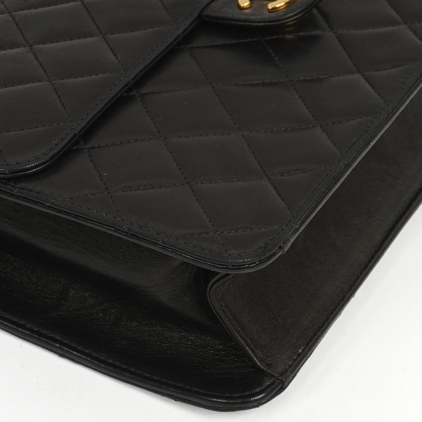 Chanel Medium Classic Vintage Schwarz gestepptes Lammleder Single Flap Tasche mit 24K Goldplattierten Beschlägen