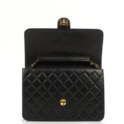 Chanel Medium Classic Vintage Schwarz gestepptes Lammleder Single Flap Tasche mit 24K Goldplattierten Beschlägen