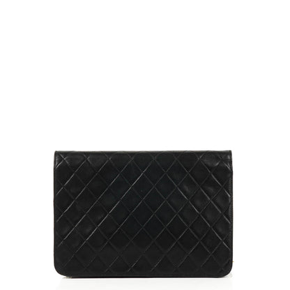 Chanel Medium Classic Vintage Single Flap Bag aus schwarzem gestepptem Lammleder mit 24K goldplattierten Beschlägen