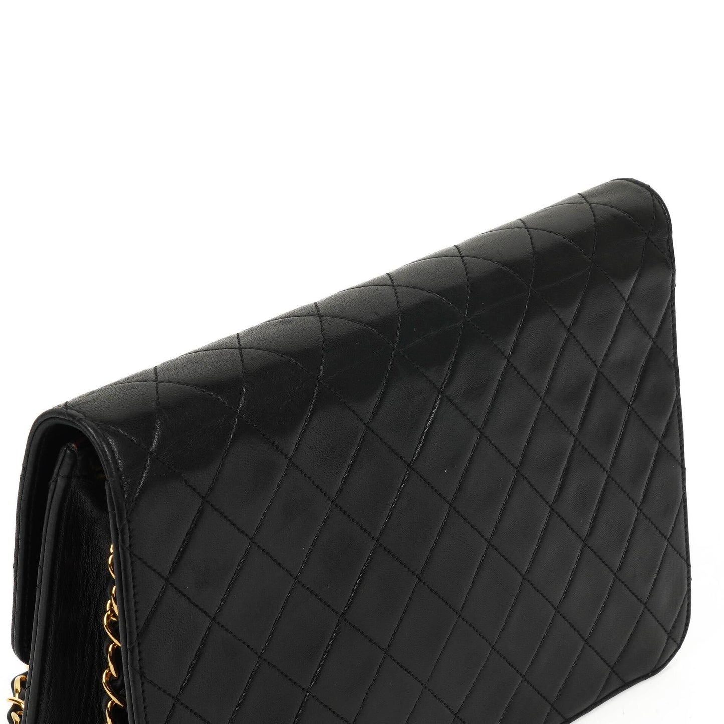 Chanel Medium Classic Vintage Single Flap Bag aus schwarzem gestepptem Lammleder mit 24K goldplattierten Beschlägen