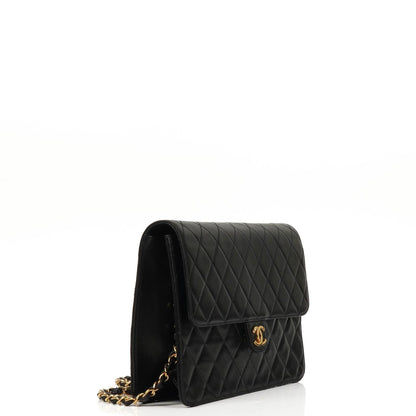 Chanel Medium Classic Vintage Single Flap Bag aus schwarzem gestepptem Lammleder mit 24K goldplattierten Beschlägen