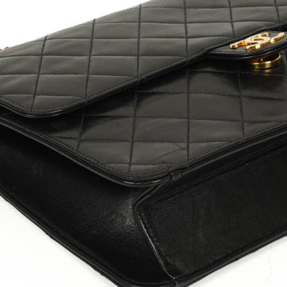 Chanel Medium Classic Vintage Single Flap Bag aus schwarzem gestepptem Lammleder mit 24K goldplattierten Beschlägen