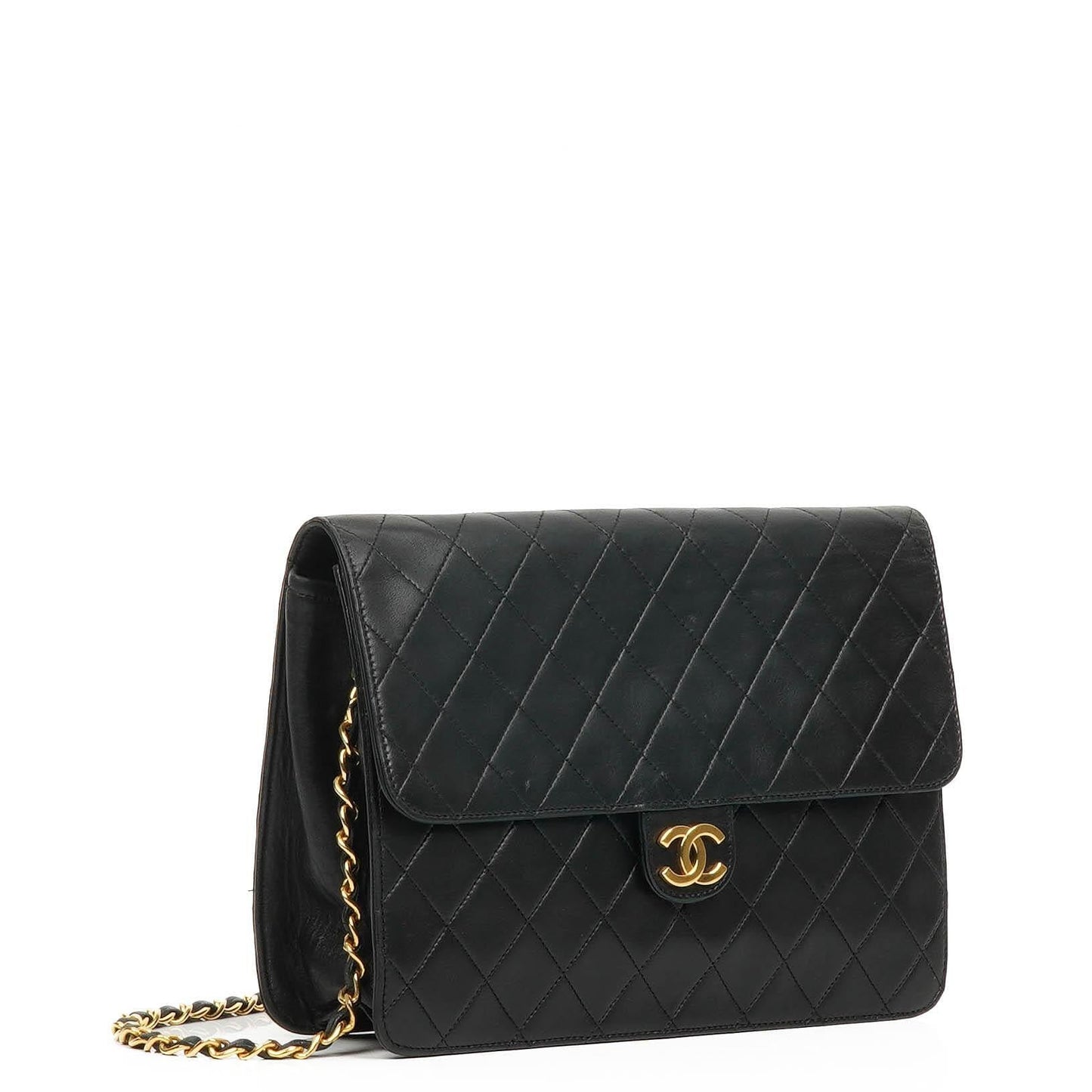 Chanel Medium Classic Vintage Gesteppte Lammleder Single Flap Bag Schwarz mit 24K Goldplattierten Beschlägen