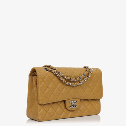 Chanel Medium Classic Vintage Doppelklapp-Tasche Beige Steppiertes Kaviarleder Mit Silberfarbener Hardware