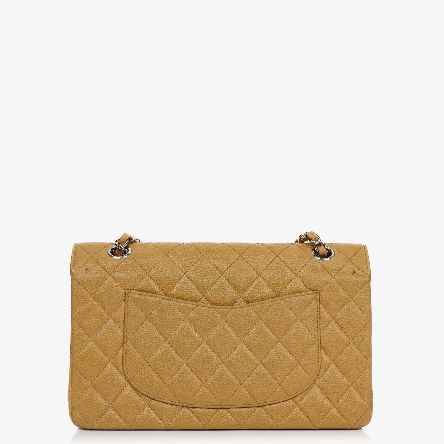 Chanel Medium Classic Vintage Doppelklapp-Tasche Beige Steppiertes Kaviarleder Mit Silberfarbener Hardware