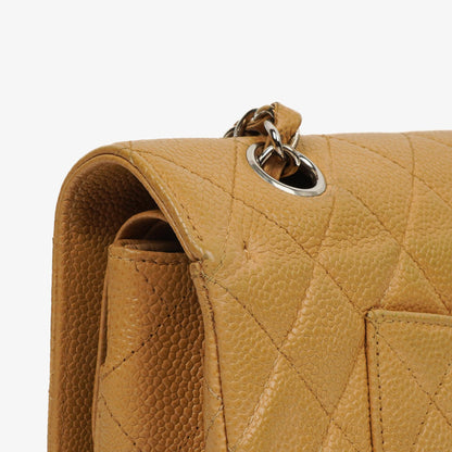 Chanel Medium Classic Vintage Doppelklapp-Tasche Beige Steppiertes Kaviarleder Mit Silberfarbener Hardware