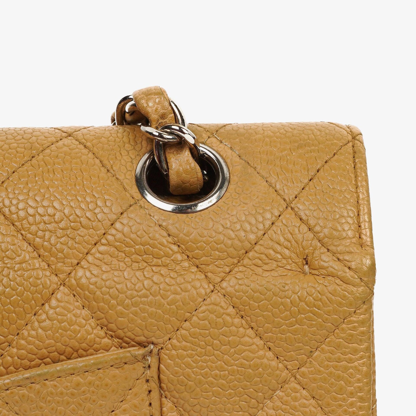 Chanel Medium Classic Vintage Doppelklapp-Tasche Beige Steppiertes Kaviarleder Mit Silberfarbener Hardware