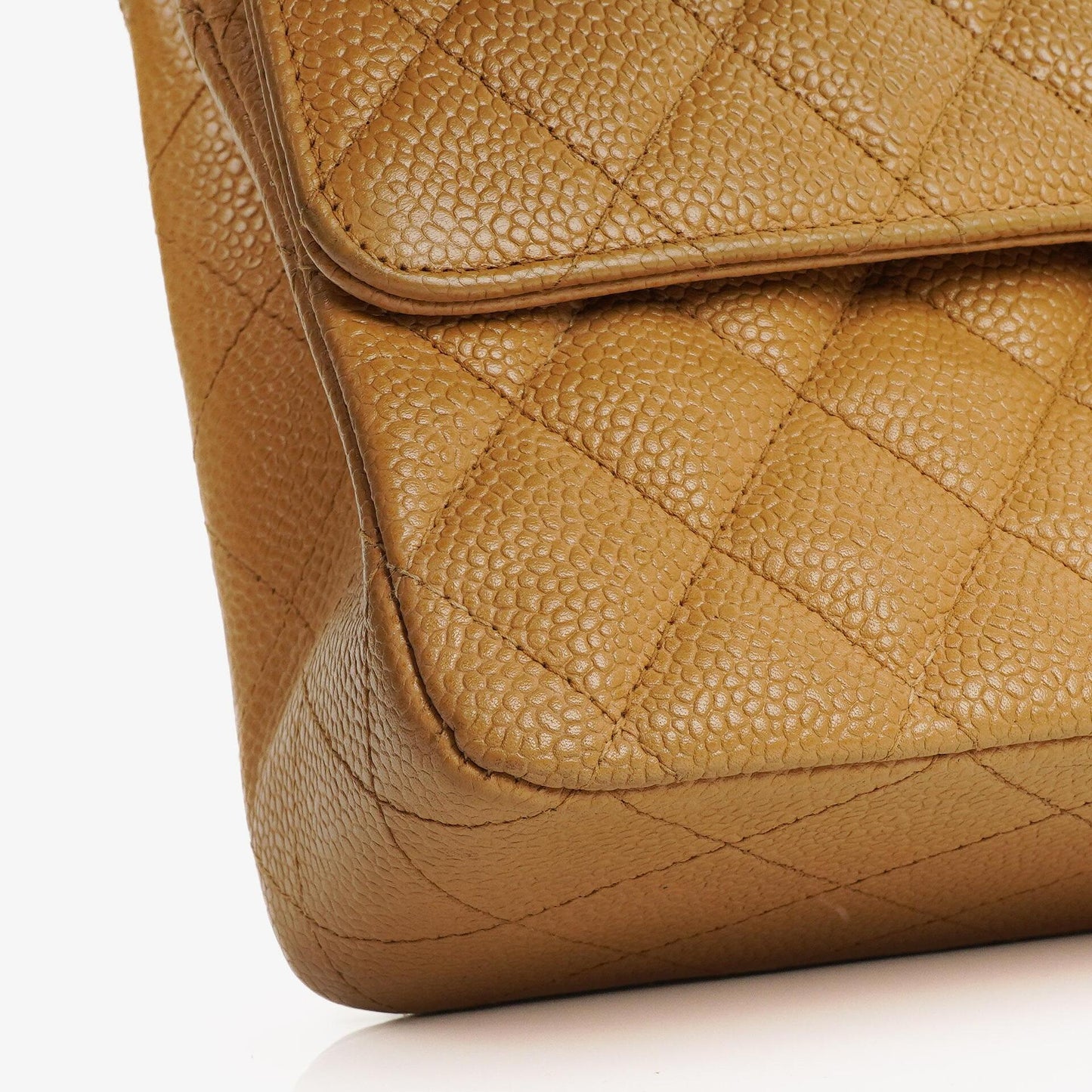 Chanel Medium Classic Vintage Doppelklapp-Tasche Beige Steppiertes Kaviarleder Mit Silberfarbener Hardware