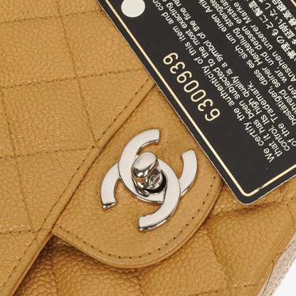 Chanel Medium Classic Vintage Doppelklapp-Tasche Beige Steppiertes Kaviarleder Mit Silberfarbener Hardware