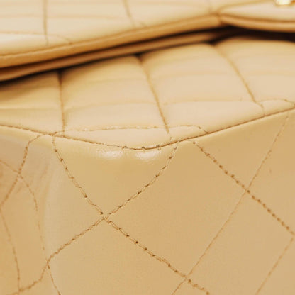 Chanel Mittelgroße Classic Vintage Double Flap Tasche aus beigem gestepptem Lammleder mit 24K vergoldeten Beschlägen