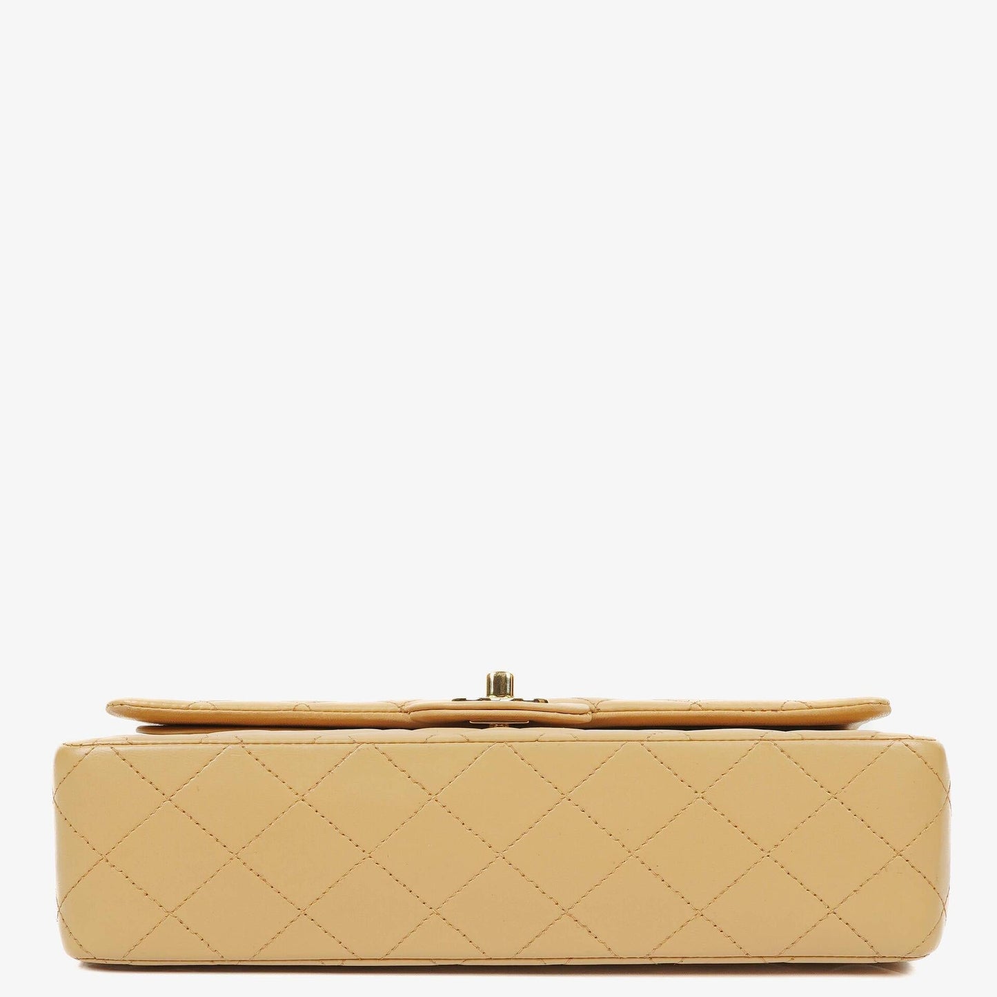 Chanel Mittelgroße Classic Vintage Double Flap Tasche aus beigem gestepptem Lammleder mit 24K vergoldeten Beschlägen