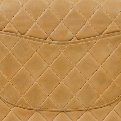 Chanel Mittelgroße Klassische Vintage Doppelklappe Tasche Beige Stepp-Lammleder mit silberfarbenen Beschlägen