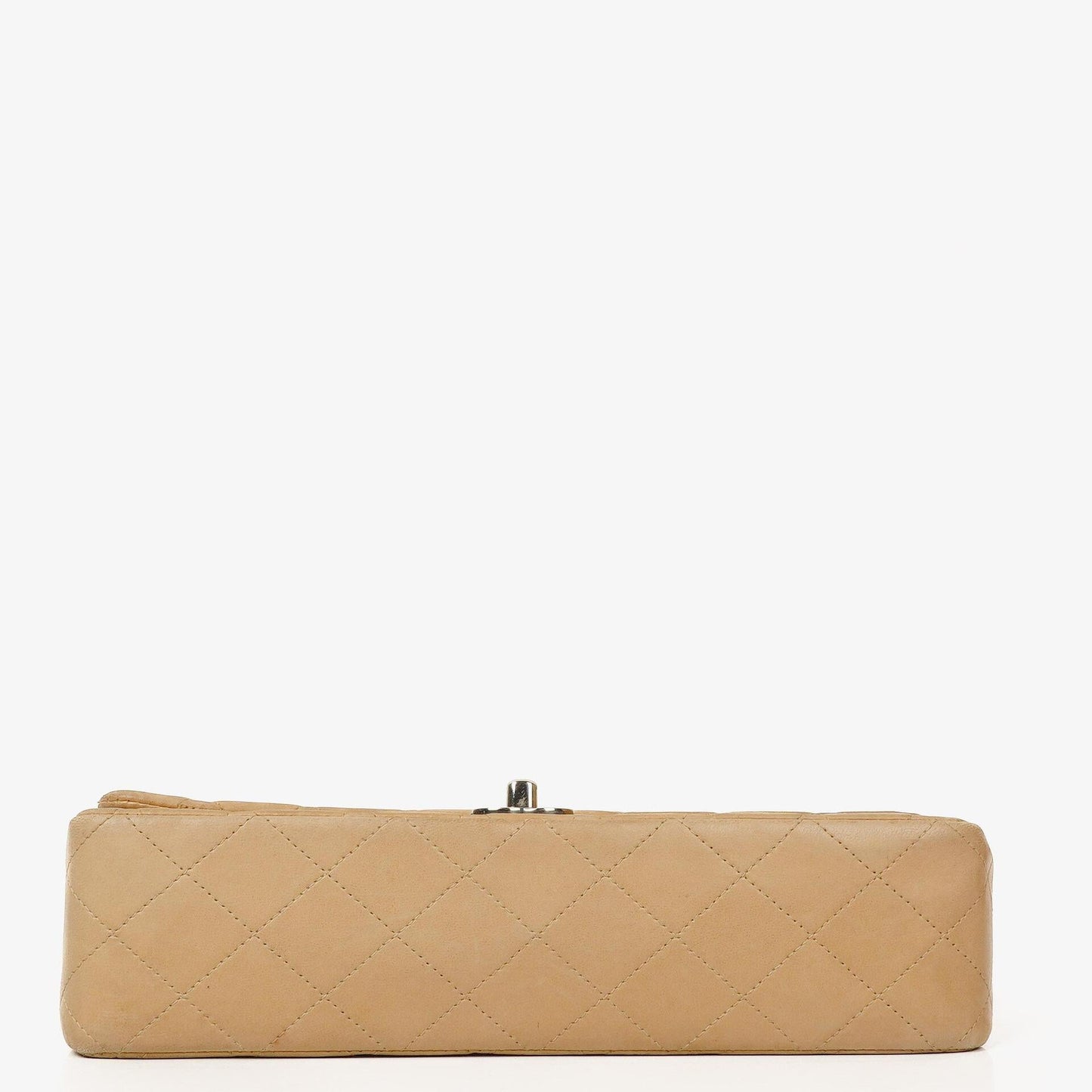Chanel Mittelgroße Klassische Vintage Doppelklappe Tasche Beige Stepp-Lammleder mit silberfarbenen Beschlägen