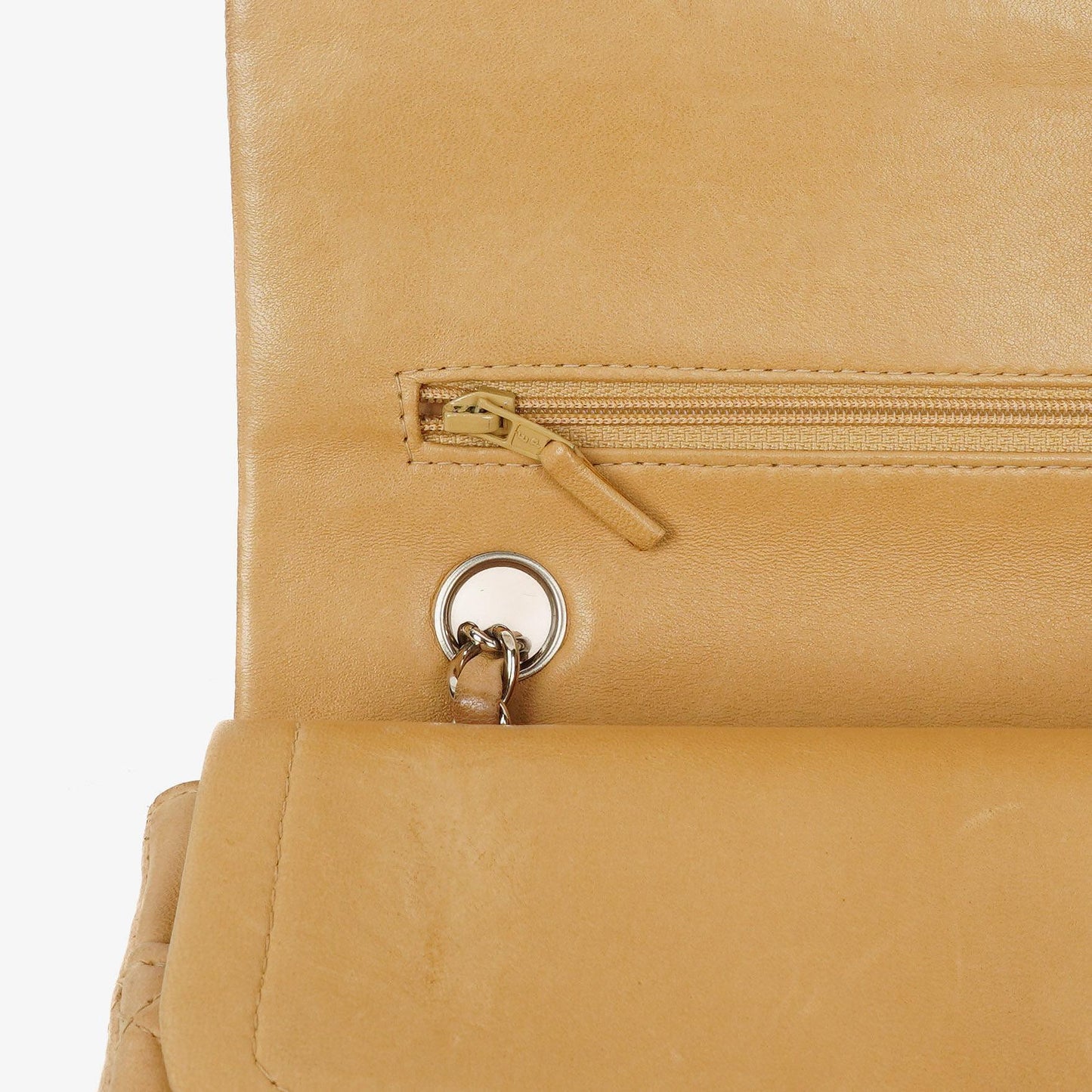 Chanel Mittelgroße Klassische Vintage Doppelklappe Tasche Beige Stepp-Lammleder mit silberfarbenen Beschlägen