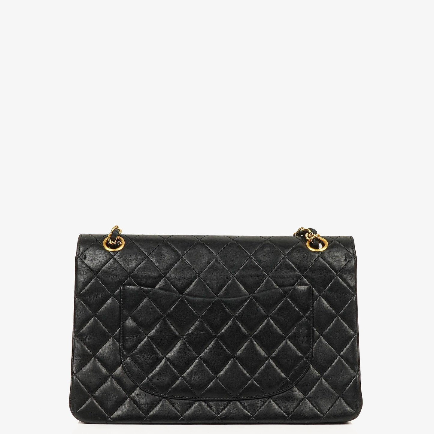 Chanel Medium Classic Vintage Double Flap Tasche aus schwarzem gestepptem Lammleder mit 24K vergoldeten Beschlägen