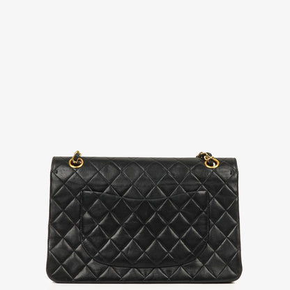 Chanel Medium Classic Vintage Double Flap Tasche aus schwarzem gestepptem Lammleder mit 24K vergoldeten Beschlägen
