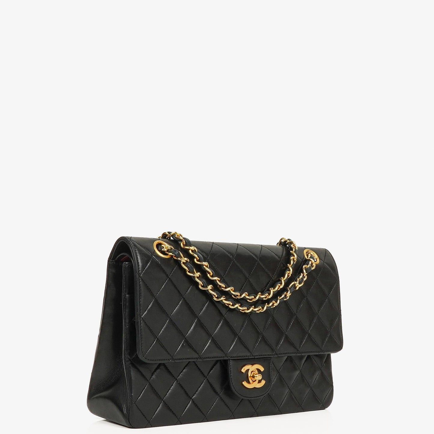 Chanel Medium Classic Vintage Double Flap Tasche aus schwarzem gestepptem Lammleder mit 24K vergoldeten Beschlägen