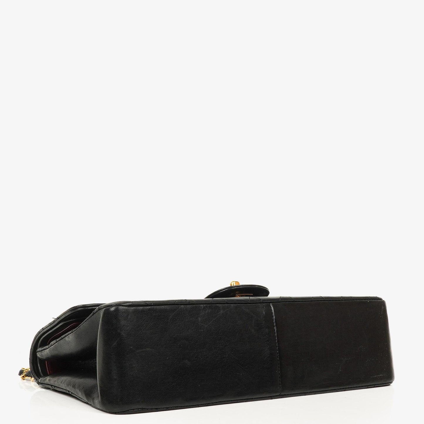Chanel Medium Classic Vintage Double Flap Tasche aus schwarzem gestepptem Lammleder mit 24K vergoldeten Beschlägen