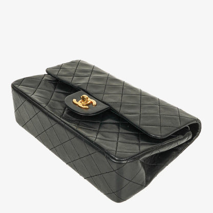 CHANEL Kleine Classic Vintage Double Flap Tasche aus schwarzem gestepptem Lammleder mit 24K vergoldeter Hardware