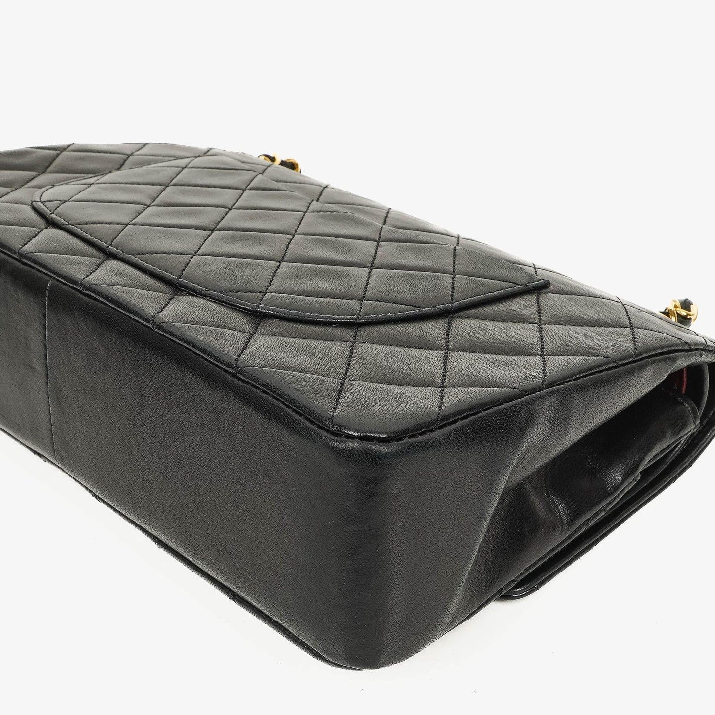 Chanel Medium Classic Vintage Double Flap Bag aus schwarzem gestepptem Lammleder mit 24K vergoldeten Beschlägen