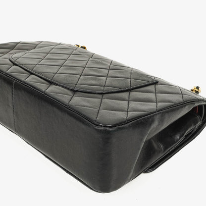 Chanel Medium Classic Vintage Double Flap Bag aus schwarzem gestepptem Lammleder mit 24K vergoldeten Beschlägen