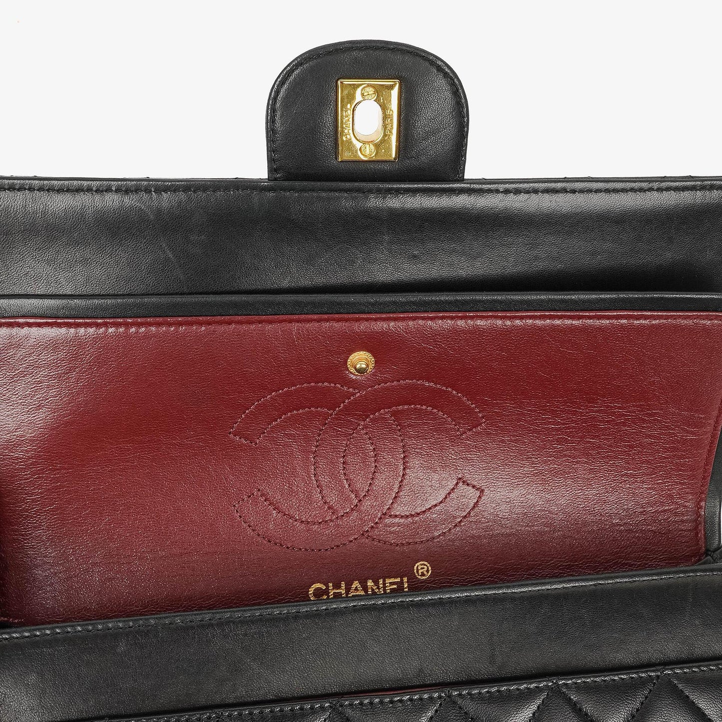Chanel Medium Classic Vintage Double Flap Bag aus schwarzem gestepptem Lammleder mit 24K vergoldeten Beschlägen