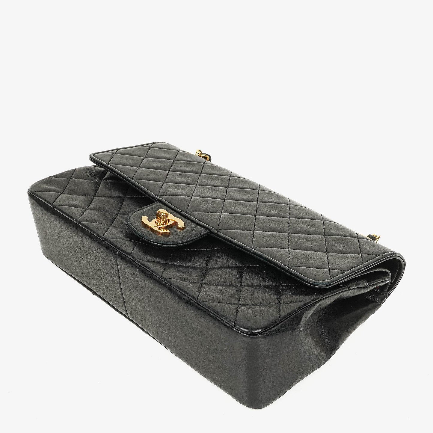 Chanel Medium Classic Vintage Double Flap Bag aus schwarzem gestepptem Lammleder mit 24K vergoldeten Beschlägen
