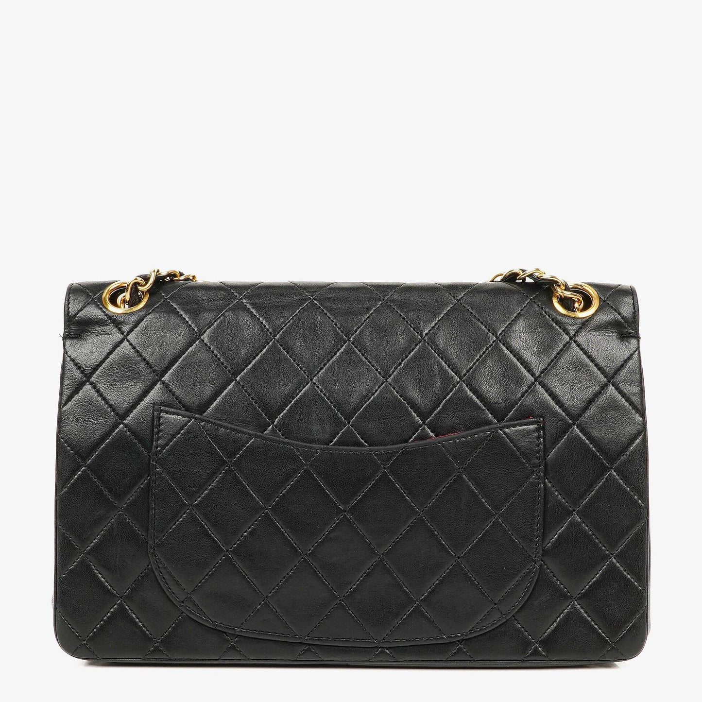 Chanel Medium Classic Vintage Double Flap Tasche aus schwarzem gestepptem Lammleder mit 24K vergoldeten Beschlägen