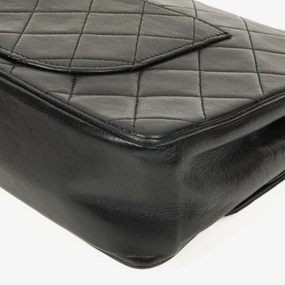 Chanel Medium Classic Vintage Double Flap Tasche aus schwarzem gestepptem Lammleder mit 24K vergoldeten Beschlägen