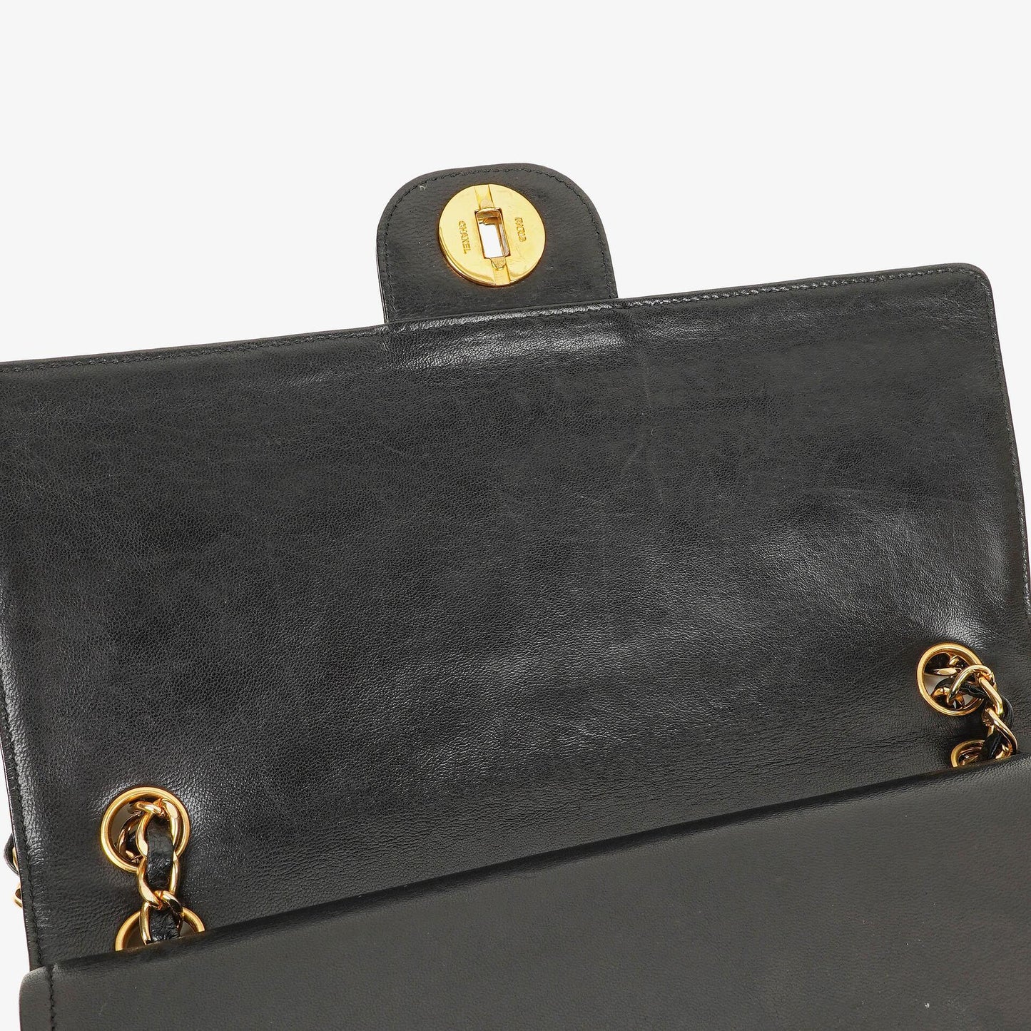 Chanel Medium Classic Vintage Double Flap Tasche aus schwarzem gestepptem Lammleder mit 24K vergoldeten Beschlägen