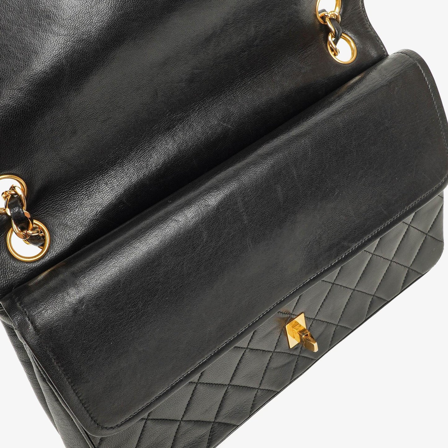 Chanel Medium Classic Vintage Double Flap Tasche aus schwarzem gestepptem Lammleder mit 24K vergoldeten Beschlägen