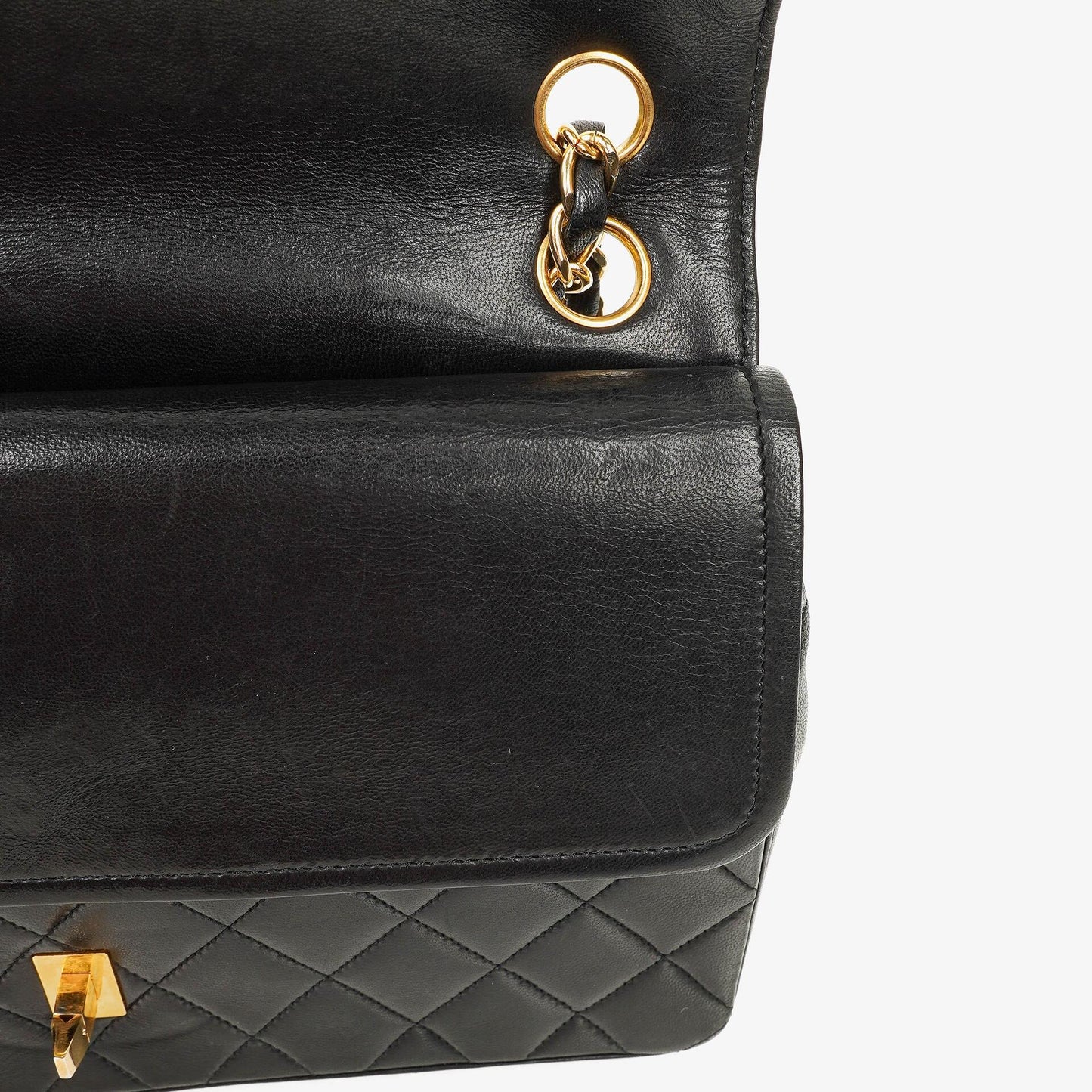 Chanel Medium Classic Vintage Double Flap Tasche aus schwarzem gestepptem Lammleder mit 24K vergoldeten Beschlägen