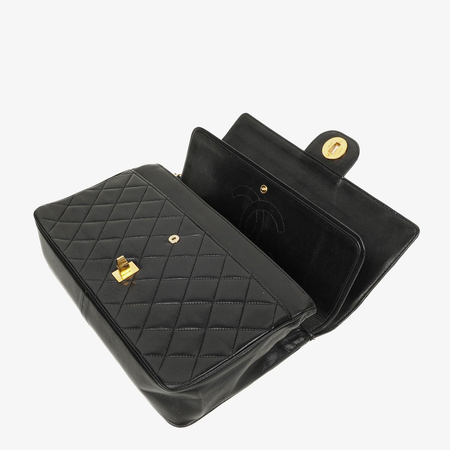 Chanel Medium Classic Vintage Double Flap Tasche aus schwarzem gestepptem Lammleder mit 24K vergoldeten Beschlägen