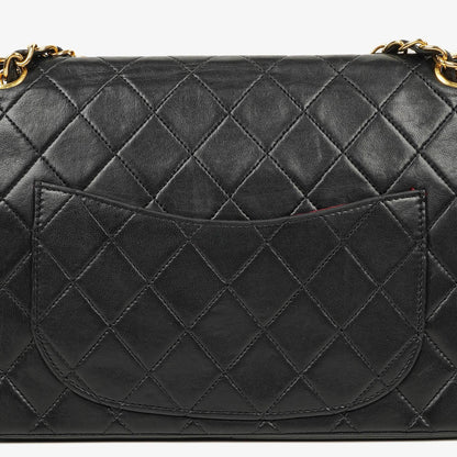 Chanel Medium Classic Vintage Double Flap Tasche aus schwarzem gestepptem Lammleder mit 24K vergoldeten Beschlägen