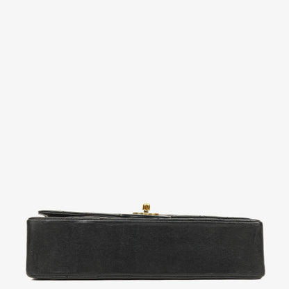 Chanel Medium Classic Vintage Double Flap Bag aus schwarzem gestepptem Lammleder mit 24K vergoldeten Beschlägen