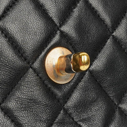 Chanel Medium Classic Vintage Double Flap Bag aus schwarzem gestepptem Lammleder mit 24K vergoldeten Beschlägen