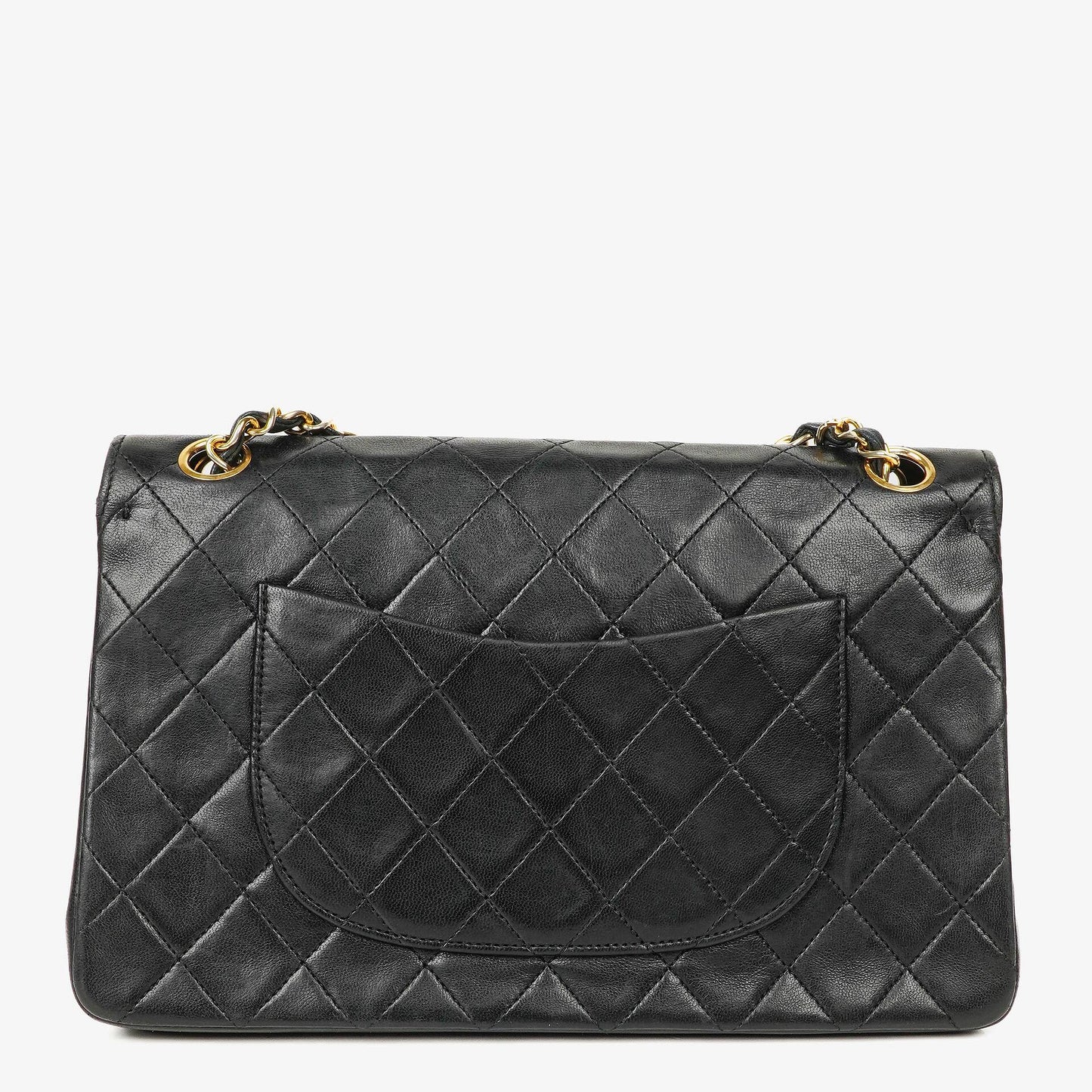 Chanel Vintage Classic Double Flap Tasche Medium aus schwarzem gestepptem Lammleder mit 24K vergoldeter Hardware