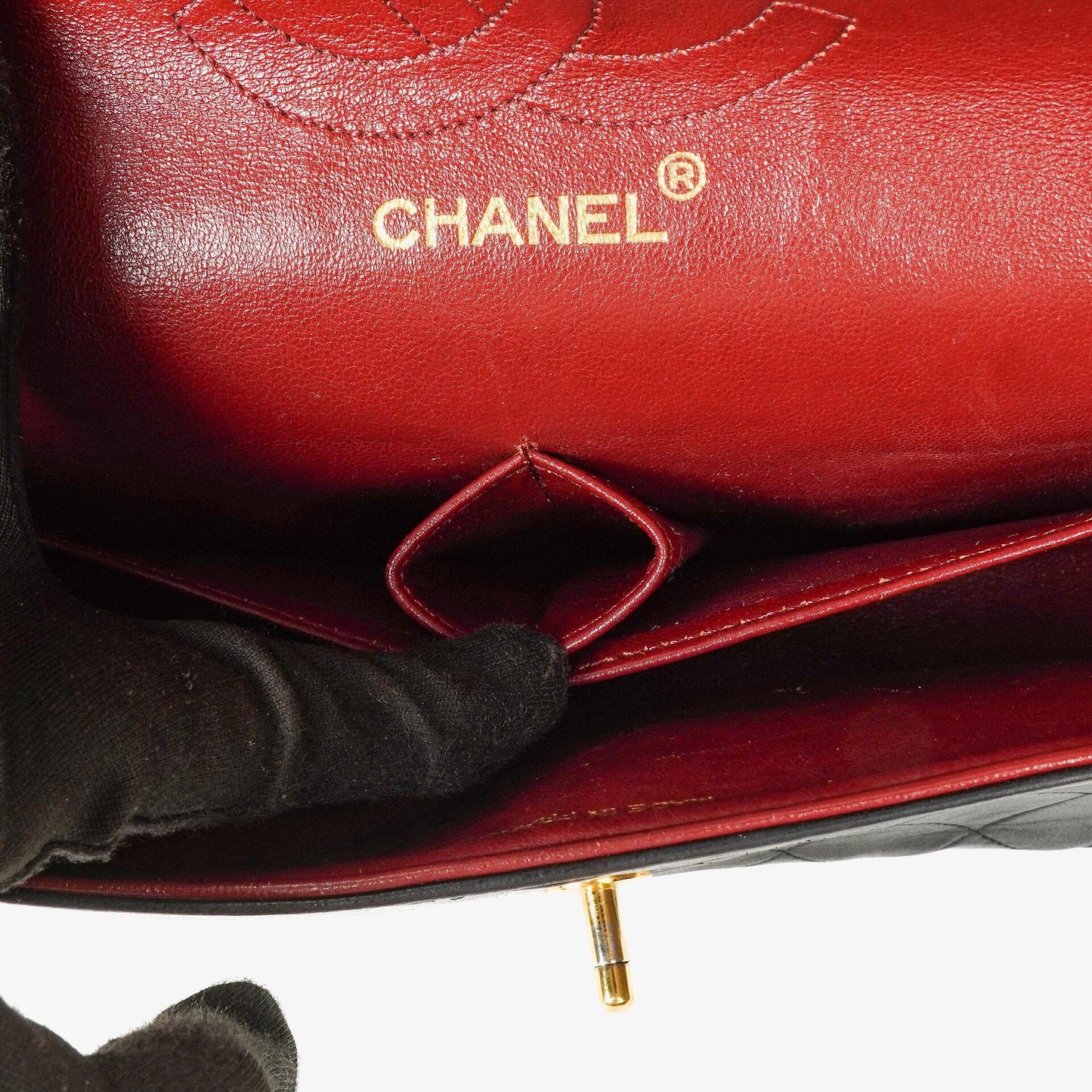 Chanel Vintage Classic Double Flap Tasche Medium aus schwarzem gestepptem Lammleder mit 24K vergoldeter Hardware