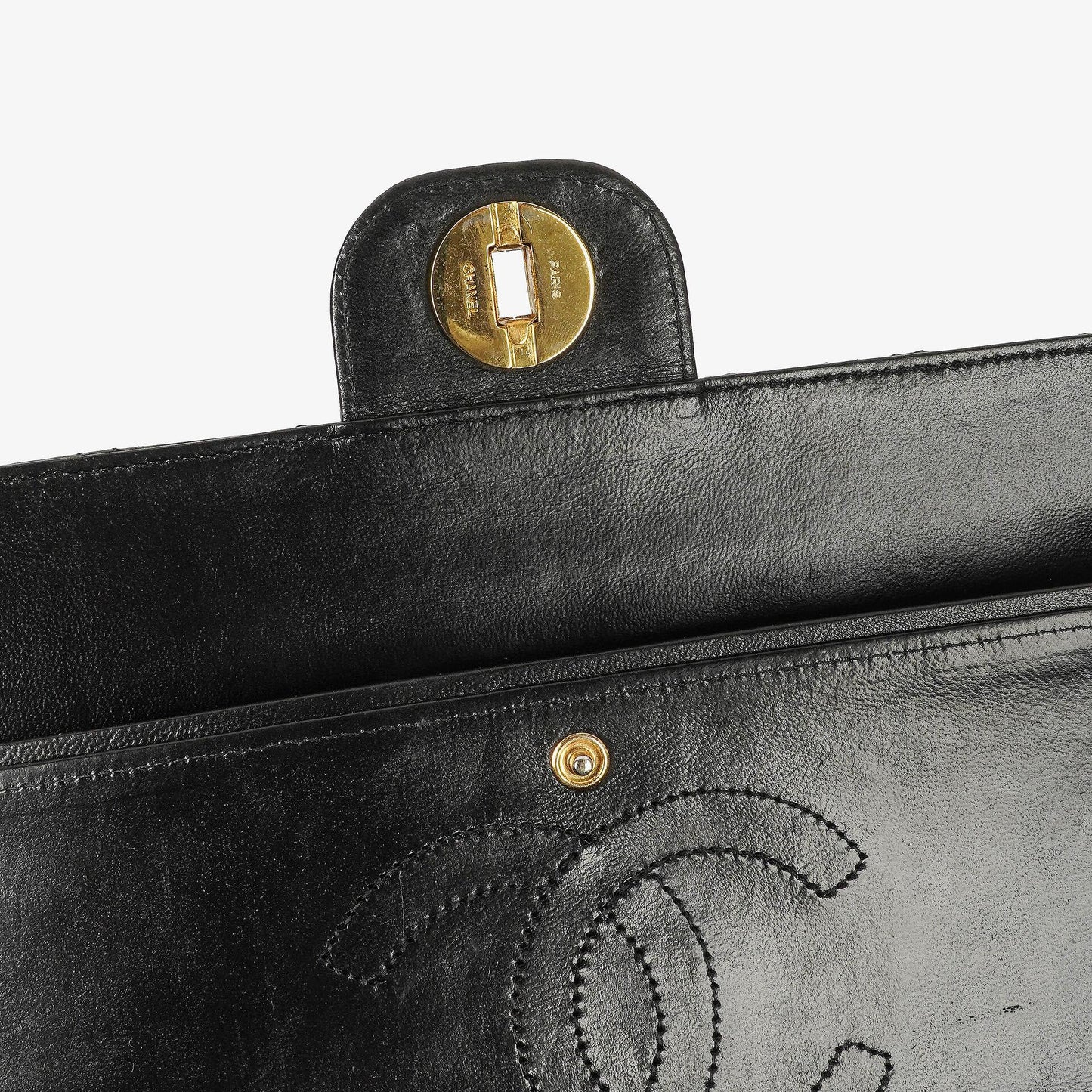 Chanel Medium Classic Vintage Double Flap Tasche aus schwarzem gestepptem Lammleder mit 24K vergoldeter Hardware