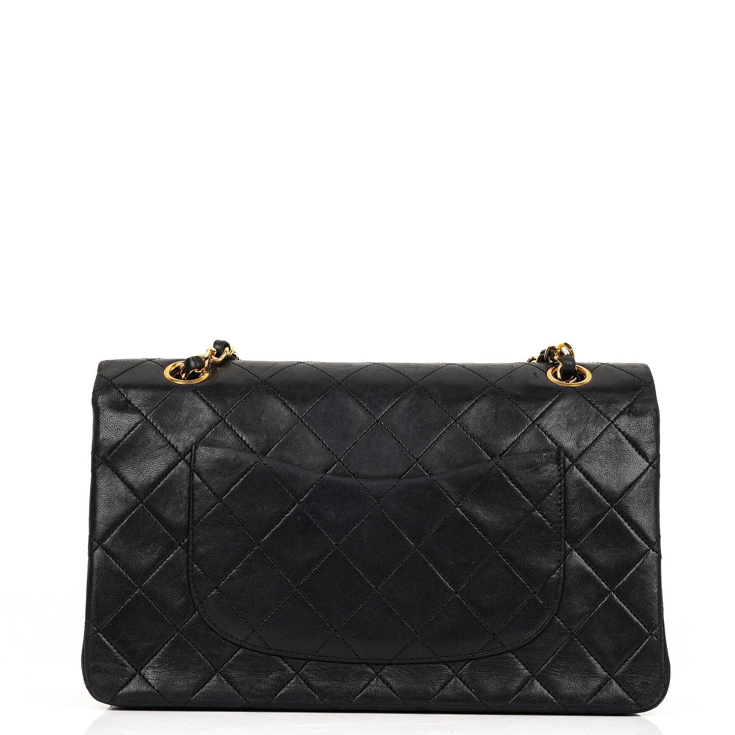 Chanel Medium Classic Vintage Doppelklappen Tasche Schwarz gestepptes Lammleder mit 24K Goldplattierten Beschlägen