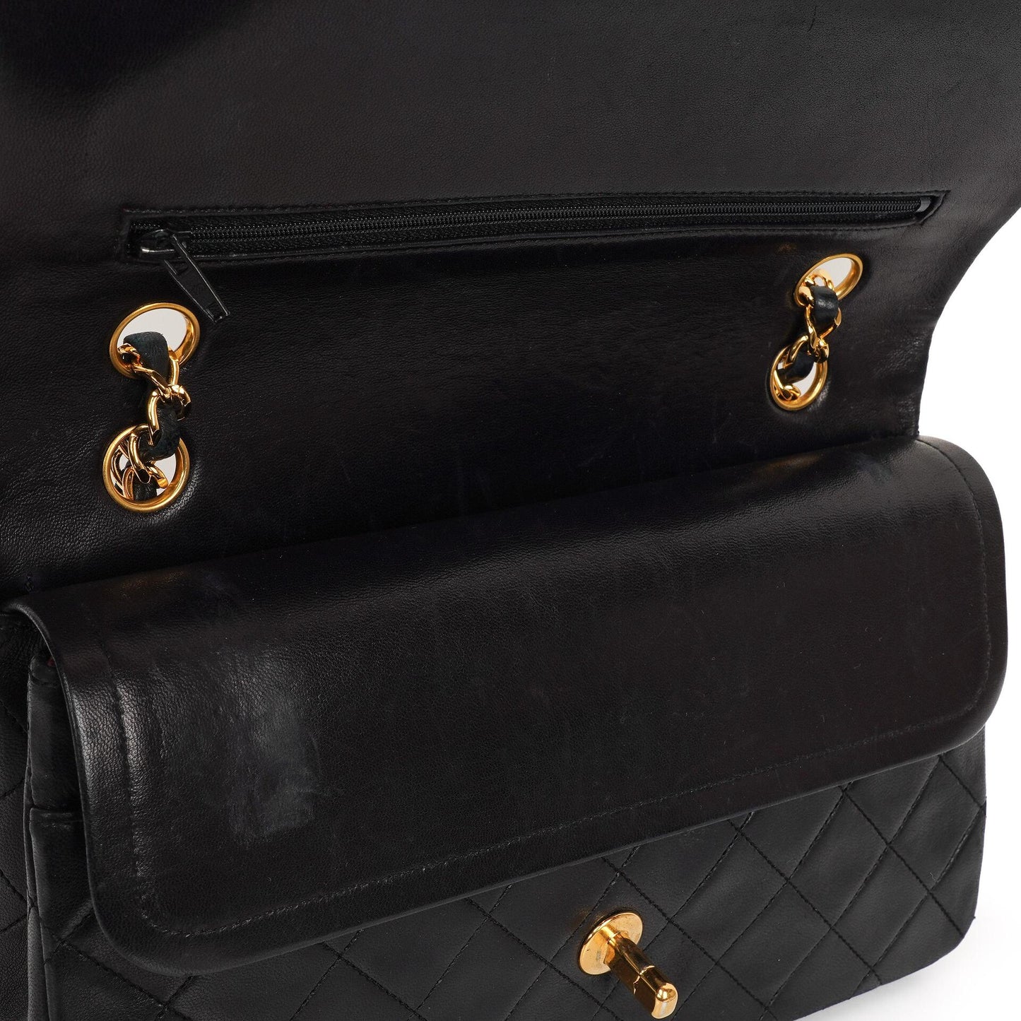 Chanel Medium Classic Vintage Doppelklappen Tasche Schwarz gestepptes Lammleder mit 24K Goldplattierten Beschlägen