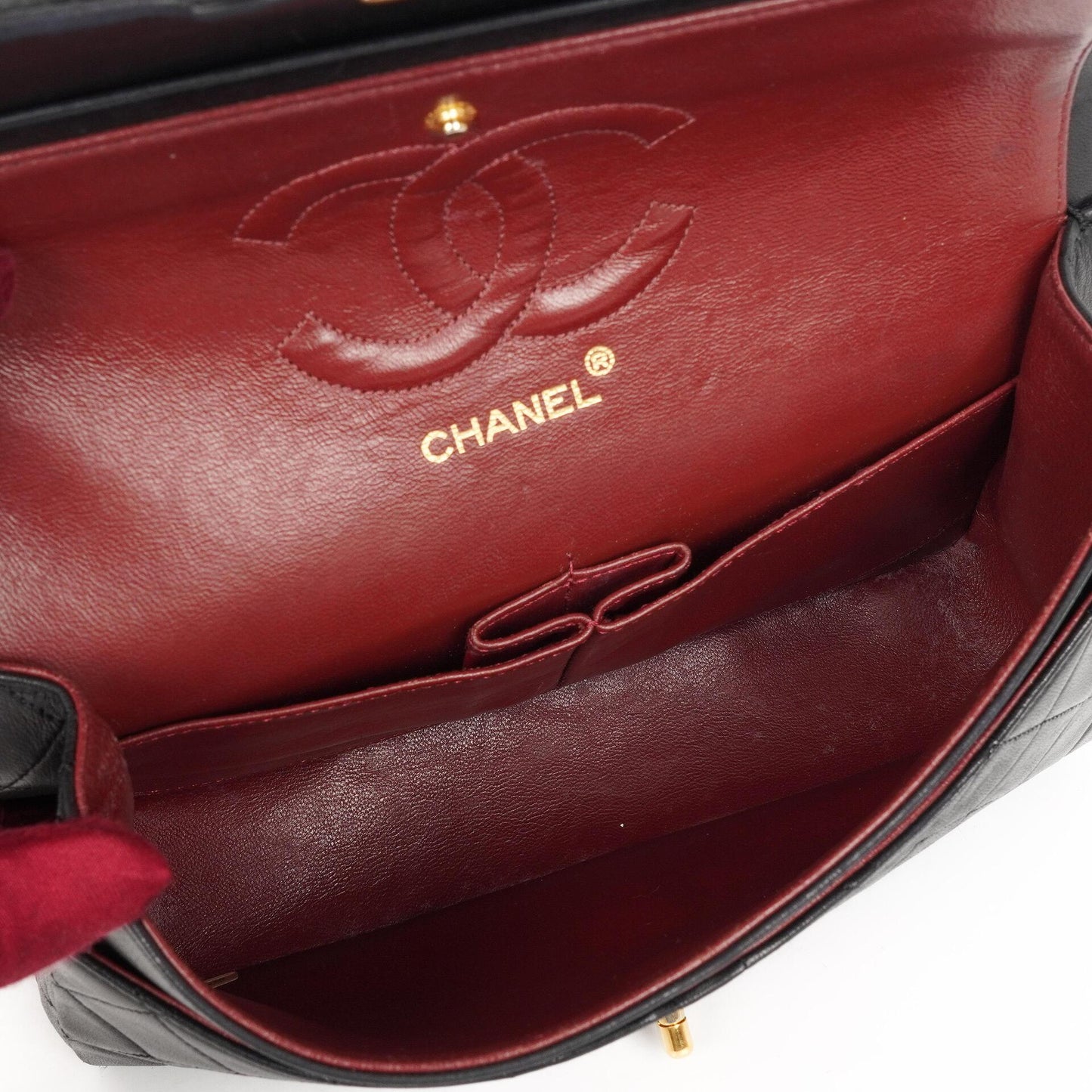 Chanel Medium Classic Vintage Doppelklappen Tasche Schwarz gestepptes Lammleder mit 24K Goldplattierten Beschlägen