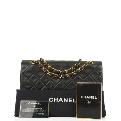 Chanel Medium Classic Vintage Doppelklappen Tasche Schwarz gestepptes Lammleder mit 24K Goldplattierten Beschlägen