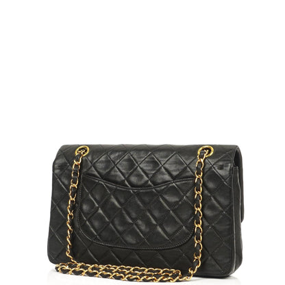 Chanel Medium Classic Vintage Doppelklappen Tasche Schwarz gestepptes Lammleder mit 24K Goldplattierten Beschlägen