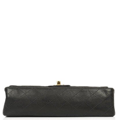 Chanel Medium Classic Vintage Doppelklappen Tasche Schwarz gestepptes Lammleder mit 24K Goldplattierten Beschlägen