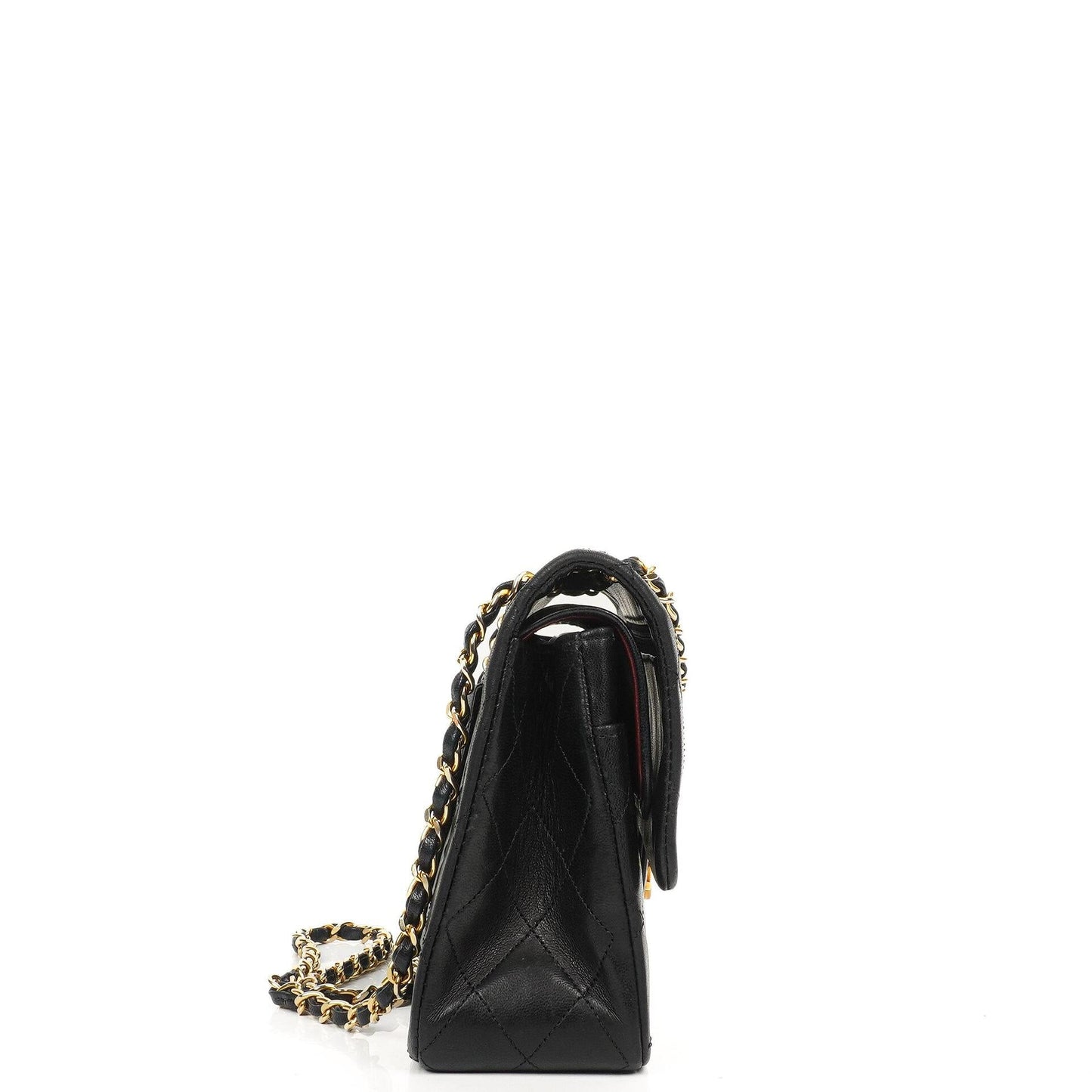 Chanel Medium Classic Vintage Double Flap Bag, Schwarzes gestepptes Lammleder, 24K Goldplattierte Hardware