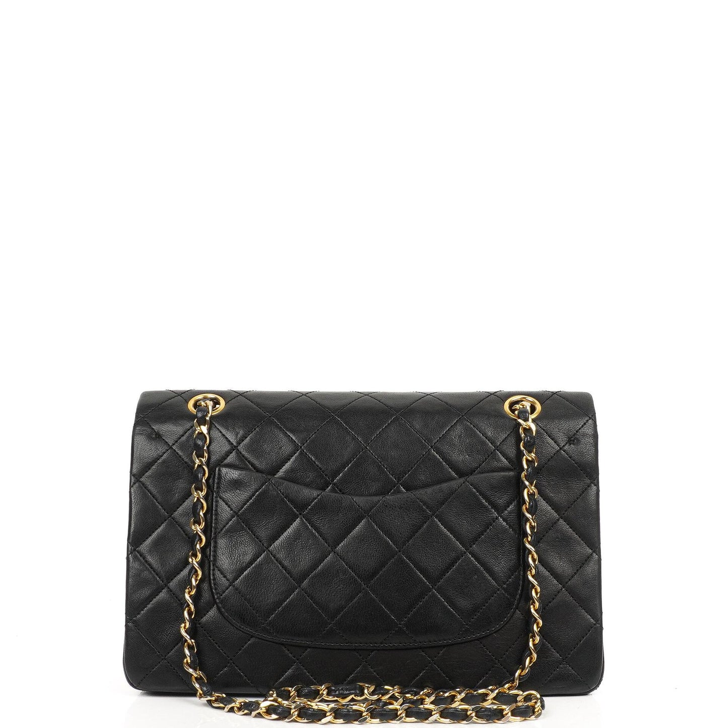 Chanel Medium Classic Vintage Double Flap Bag, Schwarzes gestepptes Lammleder, 24K Goldplattierte Hardware